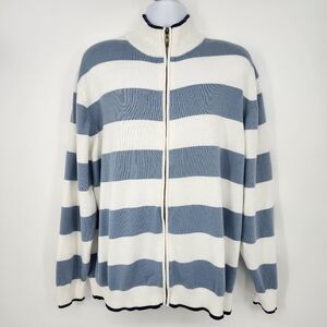Blue Stripe Mens Full‎ Zip Sweater Cardigan Size XXL Frat Boy Prep Coastal
